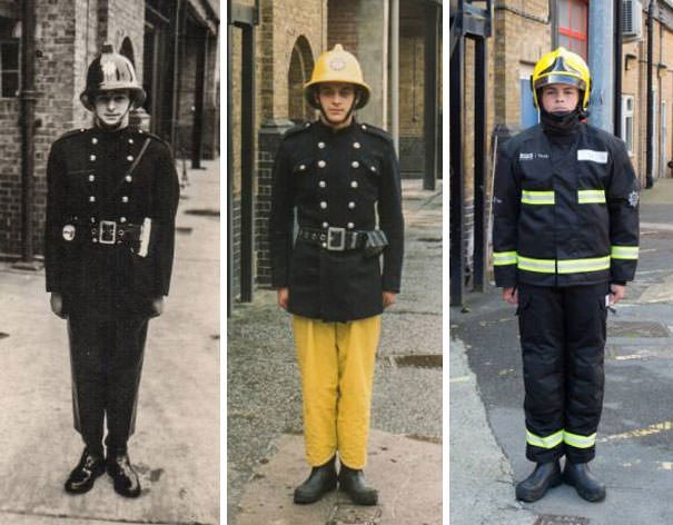 3 İtfaiyeci Nesil: Soldan - Büyükbaba Colin Gunn 1966'da Peder Nick Gunn, 1988'de Ve Son Owen Gunn, 2015'te