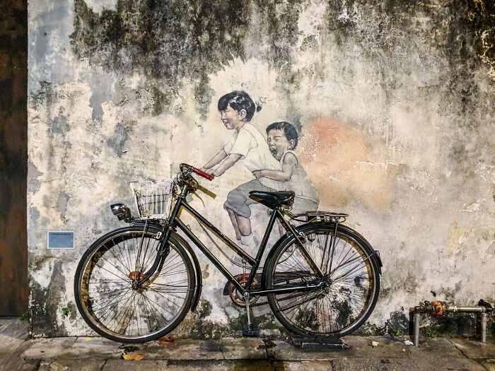 Çocuklar Bisiklet Duvar Resmi, Penang, Malezya